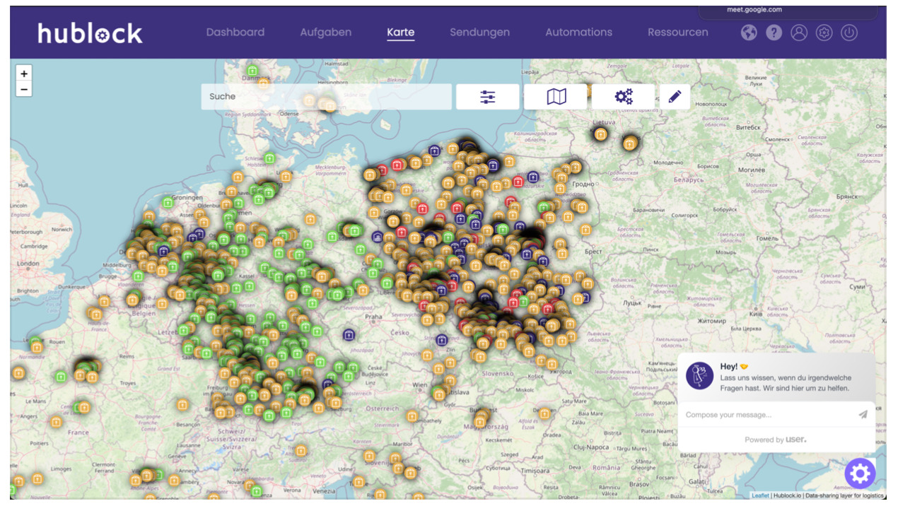 Map with e-commerce clients.