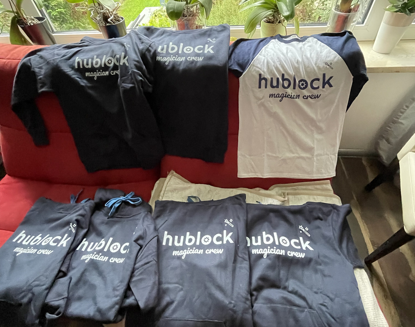 Apparel with Hublock's logo.